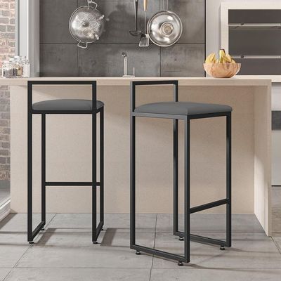 Banqueta Alta Cozinha De Jantar Hanna L02 Preto Suede Cinza