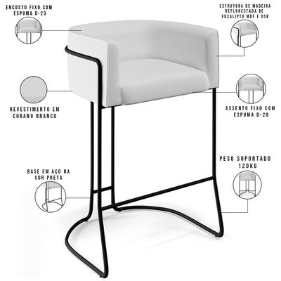 Banqueta Fixa Base De Aço Preto Betina D02 Branco C-12