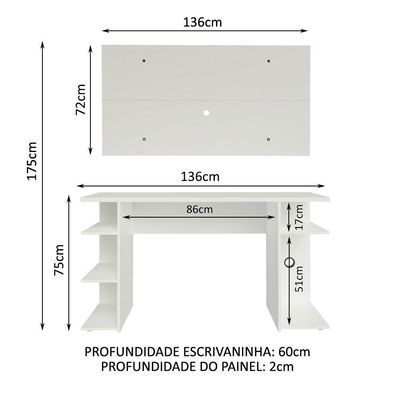 Mesa Para Computador Gamer e Painel Para Tv Até 50 Branco