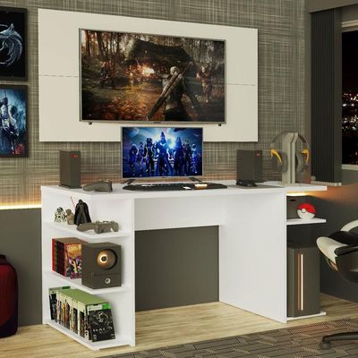 Mesa Para Computador Gamer e Painel Para Tv Até 50 Branco