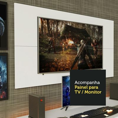 Mesa Para Computador Gamer e Painel Para Tv Até 50 Branco