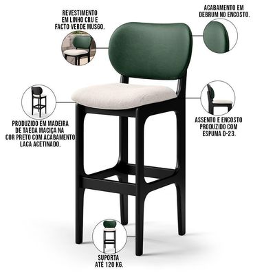 Banqueta Alta Cozinha Betta L02 Preto Verde Cru