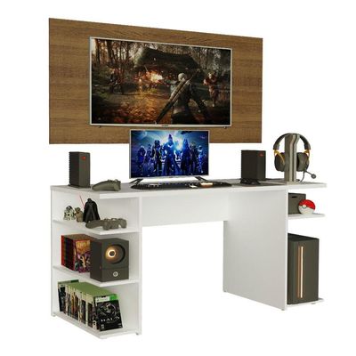 Mesa Para Computador Gamer e Painel Para Tv Até 50 Branco
