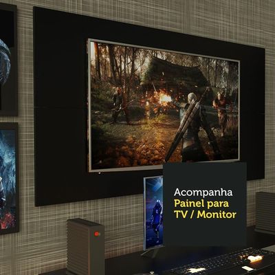 Mesa Para Computador Gamer e Painel Para Tv Até 50 Preto