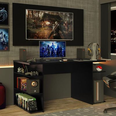 Mesa Para Computador Gamer e Painel Para Tv Até 50 Preto