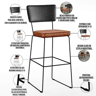 Banqueta Alta Cozinha Allana L02 Preto Camel