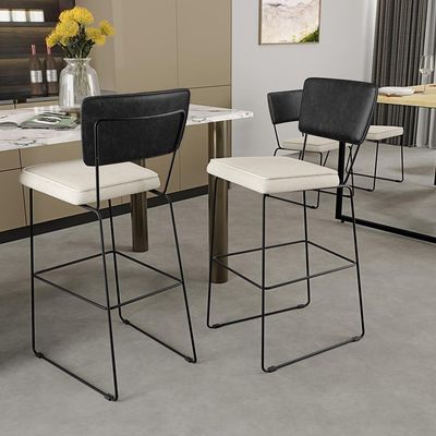 Banqueta Alta Cozinha Allana L02 Preto Linho Champagne