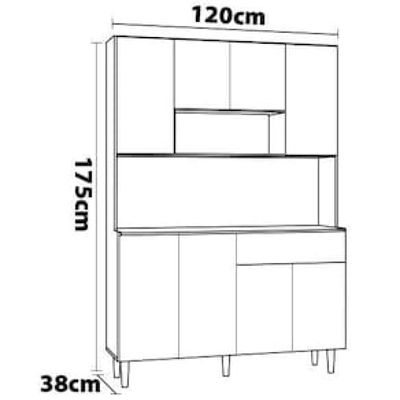 Cozinha Compacta Poliman Móveis Gabi com 8 Portas e 1 Gaveta - 120cm de largura Marrom Chocolate