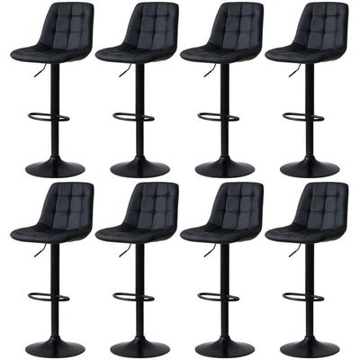 Kit 8 Banqueta Alta Elegance Estofada Com Base Giratória E Regulagem De Altura - Preto