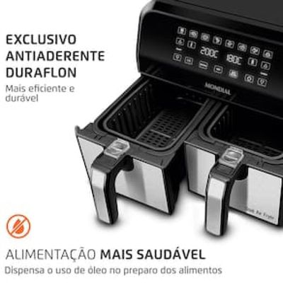 Fritadeira Elétrica Sem Óleo Air Fryer Mondial AFD-01-BI 8L Digital com Cesto Duplo– Preta/Inox Preto,Inox / 110