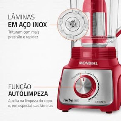 Liquidificador Mondial Turbo L-1100 com 12 Velocidades 1100W - Vermelho/Inox Vermelho,Inox / 220