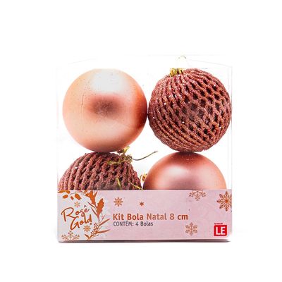 Kit Bola Natal Le 8cm com 4 Unidades Rosé Gold UNICA