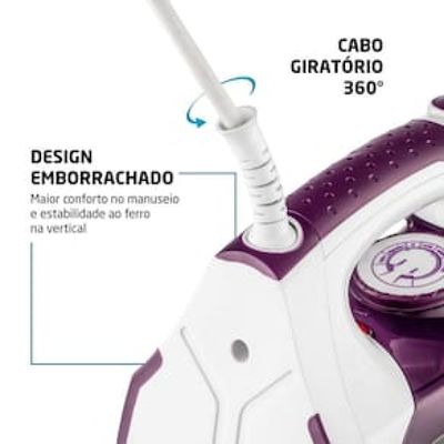 Ferro de Passar a Vapor Mondial Ceramic Express F-40 com Spray e Base Cerâmica - Branco/Roxo roxo,branco / 110
