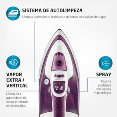 Ferro de Passar a Vapor Mondial Ceramic Express F-40 com Spray e Base Cerâmica - Branco/Roxo roxo,branco / 110