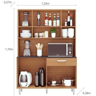 Cozinha Compacta Poliman Móveis Gabi com 8 Portas e 1 Gaveta - 120cm de largura Marrom Chocolate