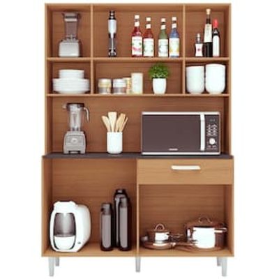 Cozinha Compacta Poliman Móveis Gabi com 8 Portas e 1 Gaveta - 120cm de largura Marrom Chocolate
