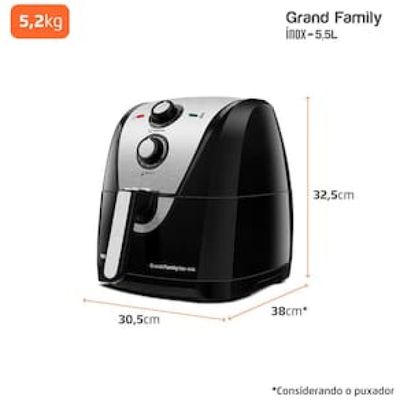 Fritadeira Elétrica Sem Óleo Air Fryer Mondial Grand Family AF-55I 5,5L – Preta/Inox Inox,Preto / 220