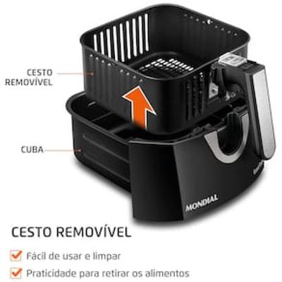 Fritadeira Elétrica Sem Óleo Air Fryer Mondial Grand Family AF-55I 5,5L – Preta/Inox Inox,Preto / 220