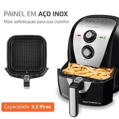Fritadeira Elétrica Sem Óleo Air Fryer Mondial Grand Family AF-55I 5,5L – Preta/Inox Inox,Preto / 220