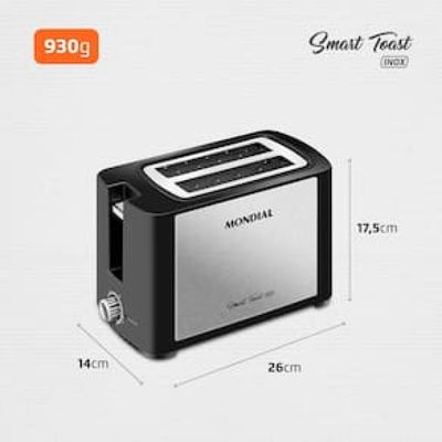 Torradeira Smart Toast Mondial T-13 com 6 opções de tostagem – Preto/Inox Inox,Preto / 110