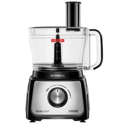 Multiprocessador de Alimentos Mondial Turbo Chef 9 em 1 MPN-01-BF com 2 Velocidades + Pulsar – 1000 W Inox,Preto / 220