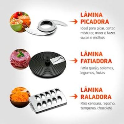 Multiprocessador de Alimentos Mondial Turbo Chef 9 em 1 MPN-01-BF com 2 Velocidades + Pulsar – 1000 W Inox,Preto / 220