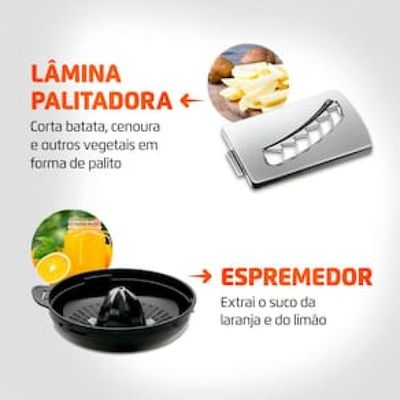 Multiprocessador de Alimentos Mondial Turbo Chef 9 em 1 MPN-01-BF com 2 Velocidades + Pulsar – 1000 W Inox,Preto / 220
