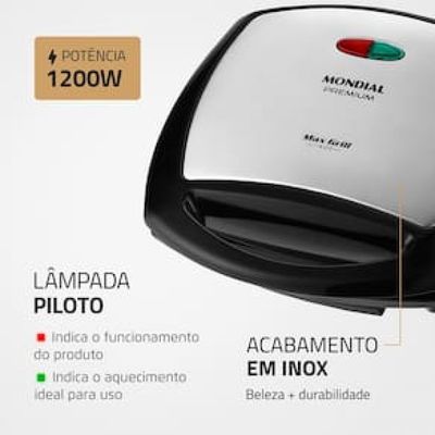 Grill Mondial Premium Max Grill G-07 com Espátula e Bandeja Coletora - Preto/Inox Preto,Inox / 110