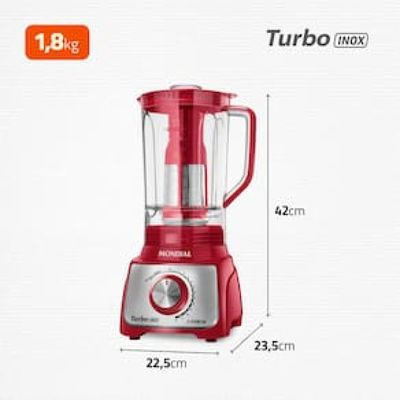 Liquidificador Mondial Turbo L-1100 com 12 Velocidades 1100W - Vermelho/Inox Inox,Vermelho / 110