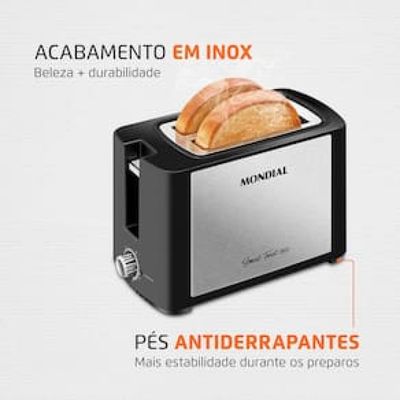 Torradeira Smart Toast Mondial T-13 com 6 opções de tostagem – Preto/Inox Inox,Preto / 110