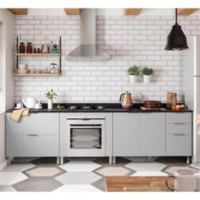 Cozinha Compacta Bartira Rubi com 2 Portas, 5 Gavetas e 1 Prateleira - 280,3cm de largura Marrom Chocolate