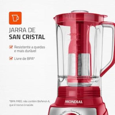 Liquidificador Mondial Turbo L-1100 com 12 Velocidades 1100W - Vermelho/Inox Inox,Vermelho / 220