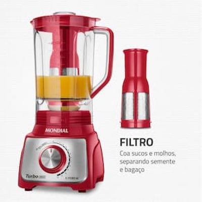 Liquidificador Mondial Turbo L-1100 com 12 Velocidades 1100W - Vermelho/Inox Inox,Vermelho / 220