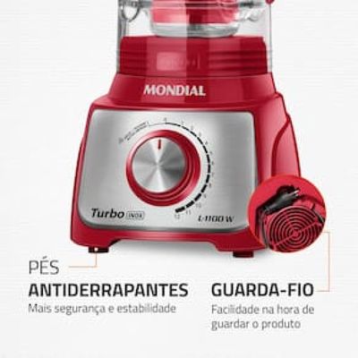 Liquidificador Mondial Turbo L-1100 com 12 Velocidades 1100W - Vermelho/Inox Inox,Vermelho / 220