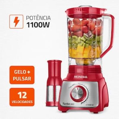 Liquidificador Mondial Turbo L-1100 com 12 Velocidades 1100W - Vermelho/Inox Inox,Vermelho / 220