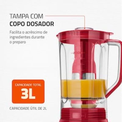 Liquidificador Mondial Turbo L-1100 com 12 Velocidades 1100W - Vermelho/Inox Inox,Vermelho / 220