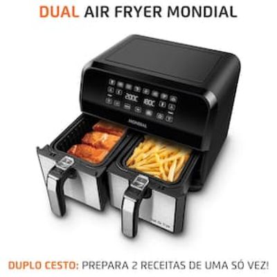 Fritadeira Elétrica Sem Óleo Air Fryer Mondial AFD-01-BI 8L Digital com Cesto Duplo– Preta/Inox Preto,Inox / 220
