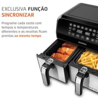 Fritadeira Elétrica Sem Óleo Air Fryer Mondial AFD-01-BI 8L Digital com Cesto Duplo– Preta/Inox Preto,Inox / 220