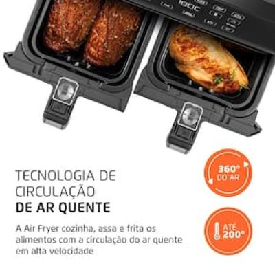 Fritadeira Elétrica Sem Óleo Air Fryer Mondial AFD-01-BI 8L Digital com Cesto Duplo– Preta/Inox Preto,Inox / 220