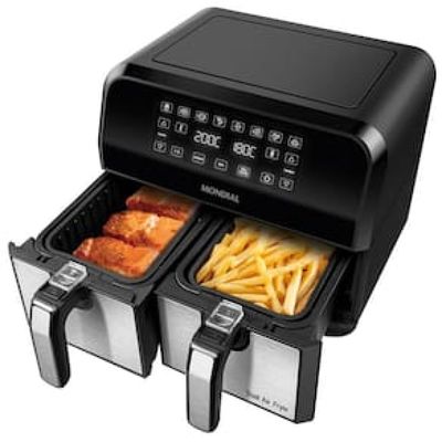 Fritadeira Elétrica Sem Óleo Air Fryer Mondial AFD-01-BI 8L Digital com Cesto Duplo– Preta/Inox Preto,Inox / 220