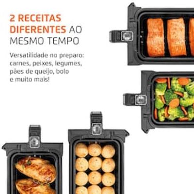 Fritadeira Elétrica Sem Óleo Air Fryer Mondial AFD-01-BI 8L Digital com Cesto Duplo– Preta/Inox Preto,Inox / 220