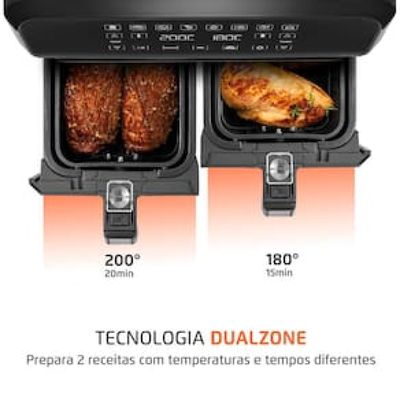 Fritadeira Elétrica Sem Óleo Air Fryer Mondial AFD-01-BI 8L Digital com Cesto Duplo– Preta/Inox Preto,Inox / 220
