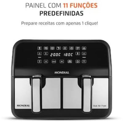 Fritadeira Elétrica Sem Óleo Air Fryer Mondial AFD-01-BI 8L Digital com Cesto Duplo– Preta/Inox Preto,Inox / 220