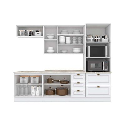 Cozinha Modulada Completa 7pçs 2 Armários 2 Balcões Paneleiro 2 Complementos C7P0 Branco - Henn