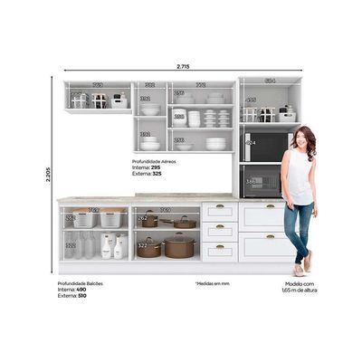 Kit De Cozinha 7Pçs Americana (2 Armários + 2 Balcões + 1 Paneleiro + 2 Complementos) C7p01 Branco