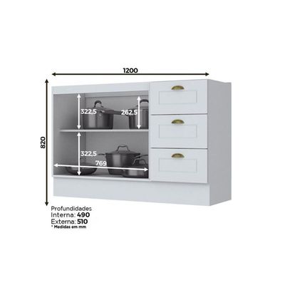 Cozinha Completa Americana 8pçs 2 Armários 2 Balcões 2 Paneleiros 2 Complementos C8P0 Branco - Henn