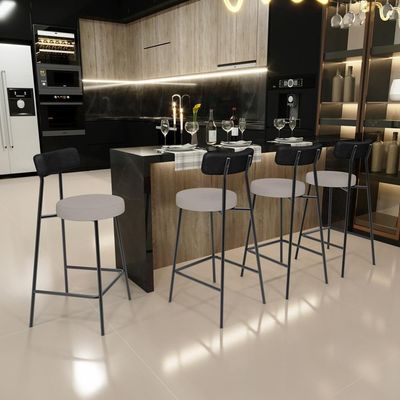 Banqueta Baixa Cozinha E Sala De Jantar Bancada Milão L02 Couríssimo Preto Linho Bege