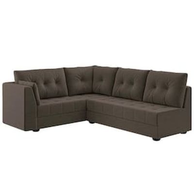 Sofá de Canto 6 Lugares Linoforte Toronto com Revestimento em Tecido Suede Marrom Chocolate