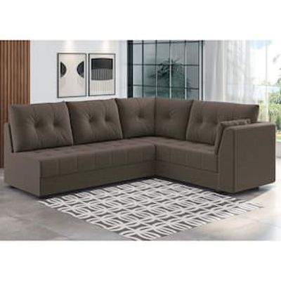 Sofá de Canto 6 Lugares Linoforte Toronto com Revestimento em Tecido Suede Marrom Chocolate
