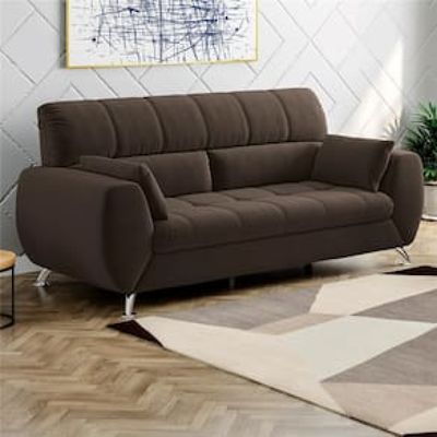 Sofá de 3 Lugares Linoforte Bélgica com 204 cm de Largura e Revestido em Tecido Suede Marrom Chocolate